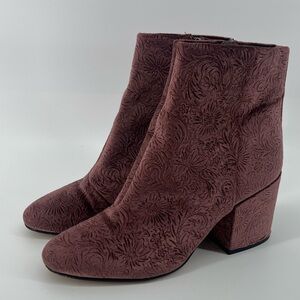 Sam Edelman Taye Velvet Floral Embossed Chunky Heel Booties Women’s Size 8